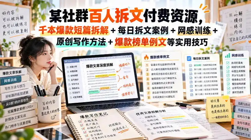 某社群百人拆文付费资源，千本爆款短篇拆解+每日拆文案例+网感训练+原创写作方法+爆款榜单例文等实用技巧(持续更新)-一起筹课网