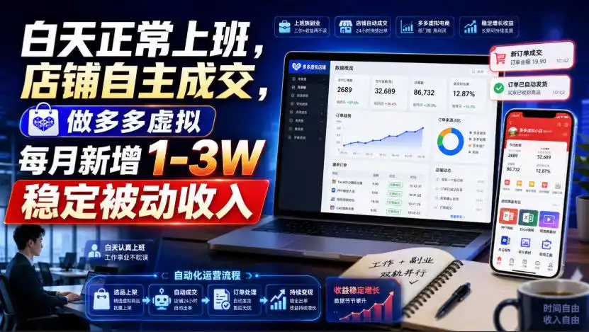 白天正常上班，店铺自主成交，做多多虚拟每月新增1-3W稳定被动收入【揭秘】-一起筹课网