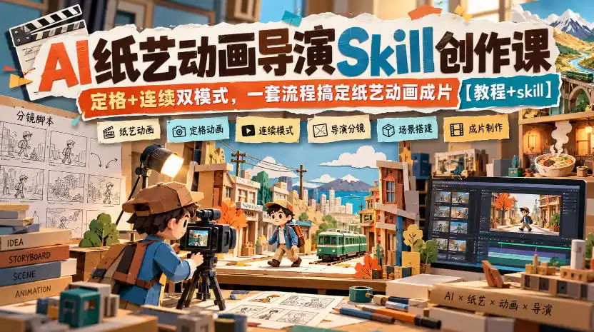 AI纸艺动画导演Skill创作课｜定格+连续双模式，一套流程搞定纸艺动画成片【教程+skill】-一起筹课网