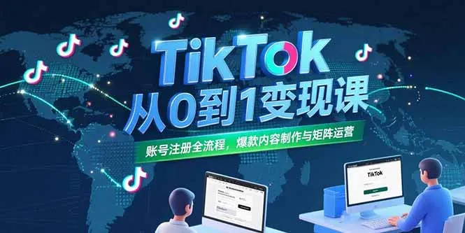 TikTok从0到1变现课，账号注册全流程，爆款内容制作与矩阵运营-一起筹课网