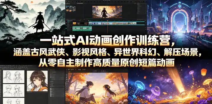 一站式AI动画创作训练营，涵盖古风武侠、影视风格、异世界科幻、解压场景，从零自主制作高质量原创短篇动画-一起筹课网