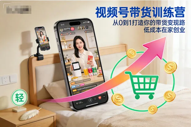 视频号带货训练营,从0到1打造你的带货变现路,低成本在家创业-一起筹课网