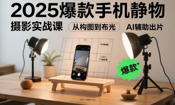 2025爆款手机静物摄影实战课,从构图到布光,不用贵设备,AI辅助出片-一起筹课网