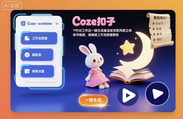 Coze扣子工作流一键生成童话皮克斯风格立体书视频,保姆级工作流搭建教程-一起筹课网