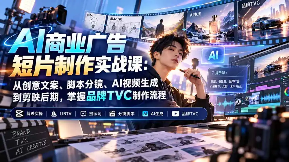 AI商业广告短片制作实战课：从创意文案、脚本分镜、AI视频生成到剪映后期，掌握品牌TVC制作流程-一起筹课网