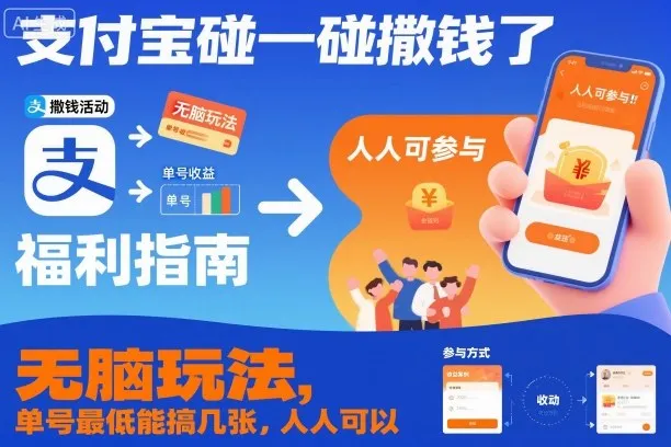 支付宝碰一碰撒钱了,无脑玩法,单号最低能搞几张,人人可以撸【揭秘】-一起筹课网