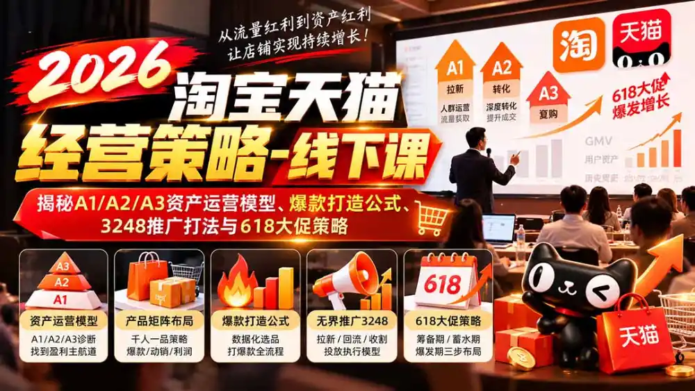 2026淘宝天猫经营策略-线下课：揭秘A1/A2/A3资产运营模型、爆款打造公式、3248推广打法与618大促策略-一起筹课网