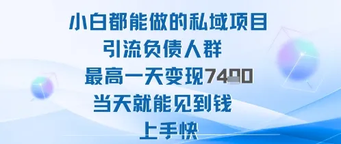 2025年小白都能做的私域项目引流负债人群最高一天变现1k+高变现难度低当天就能见到钱上手快-一起筹课网