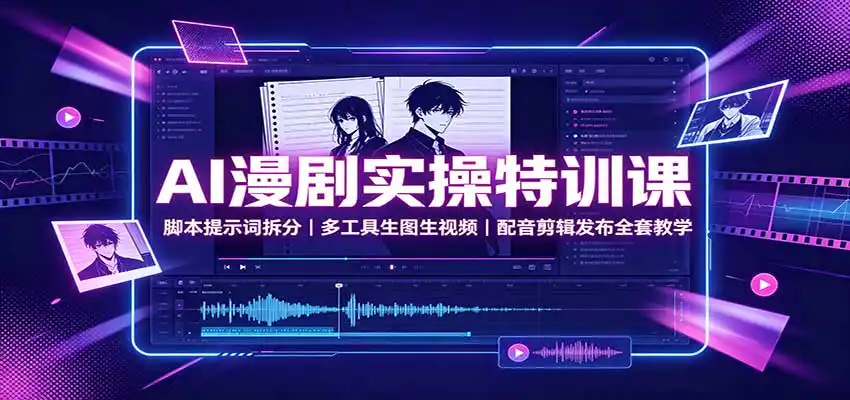 AI漫剧实操特训课：脚本提示词拆分，多工具生图生视频，配音剪辑发布全套教学-一起筹课网