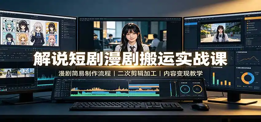 解说短剧漫剧搬运实战课：漫剧简易制作流程，二次剪辑加工，内容变现教学-一起筹课网