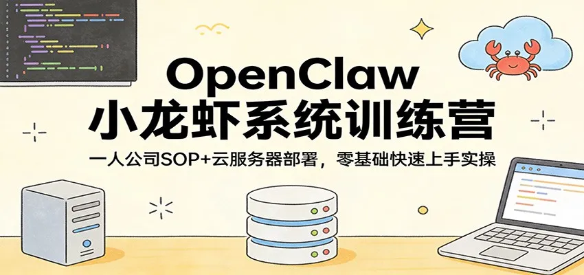 OpenClaw小龙虾系统训练营:一人公司SOP,云服务器部署,零基础快速上手实操-一起筹课网
