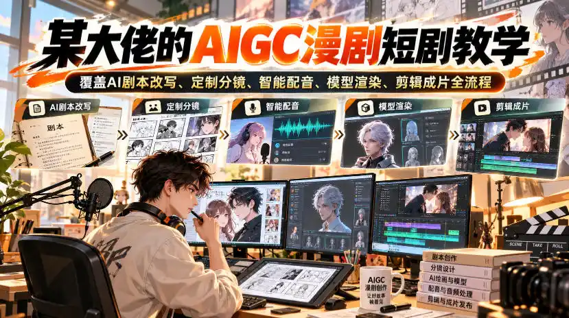 某大佬的AIGC漫剧短剧教学，覆盖AI剧本改写、定制分镜、智能配音、模型渲染、剪辑成片全流程-一起筹课网