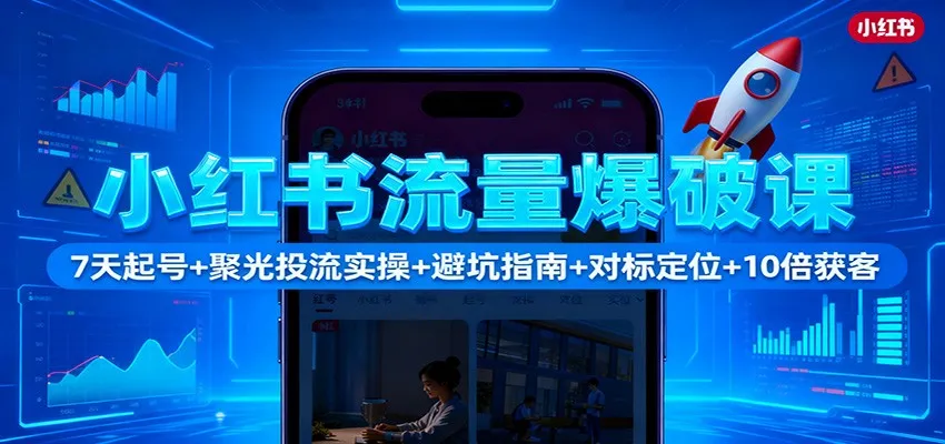 小红书流量爆破课:7天起号+聚光投流实操+避坑指南+对标定位+10倍获客-一起筹课网