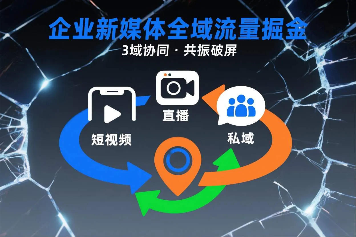 短视频全域商业模式，企业新媒体全域流量掘金，3域协同，共振破屏，短视频-直播-私域-地域-一起筹课网