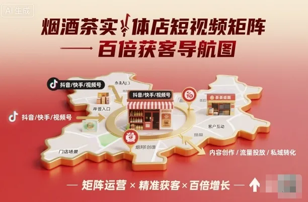 烟酒茶实体店短视频矩阵百倍获客导航图-一起筹课网