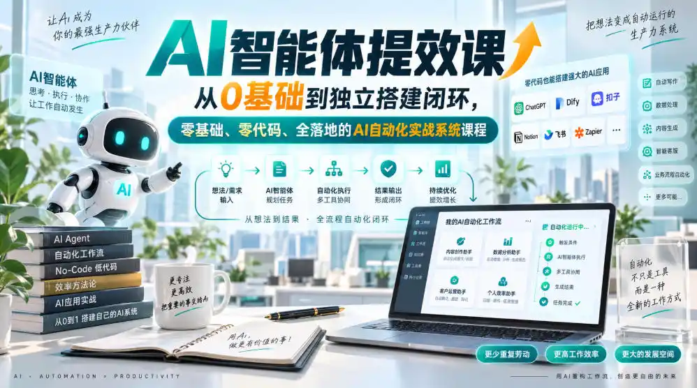 AI智能体提效课，从0基础到独立搭建闭环，零基础、零代码、全落地的AI自动化实战系统课程-一起筹课网