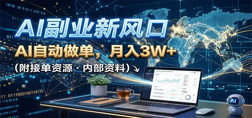 AI副业新风口，AI自动做单，月入3W+，附接单资源-一起筹课网