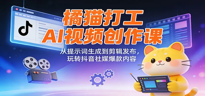 橘猫打工AI视频创作课:从提示词生成到剪辑发布,玩转抖音社媒爆款内容-一起筹课网