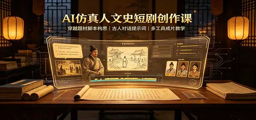AI仿真人文史短剧创作课：穿越题材脚本构思，古人对话提示词，多工具成片教学-一起筹课网