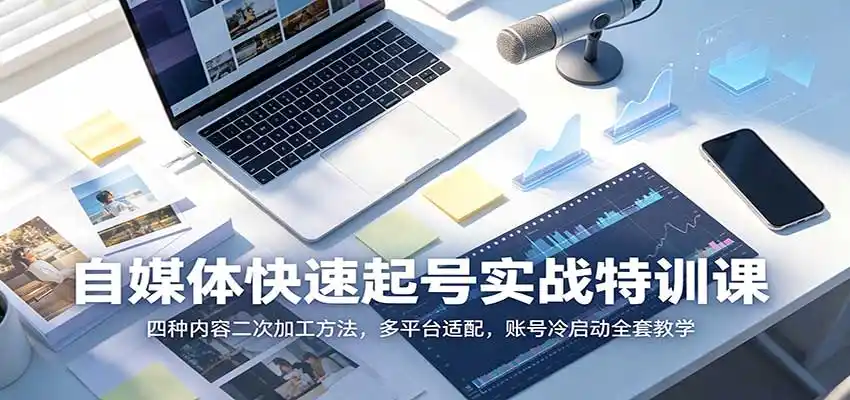 自媒体快速起号实战特训课：四种内容二次加工方法，多平台适配，账号冷启动全套教学-一起筹课网