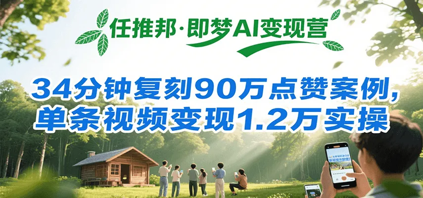 任推邦·即梦AI变现营，34分钟复刻90万点赞案例，单条视频变现1.2万实操-一起筹课网