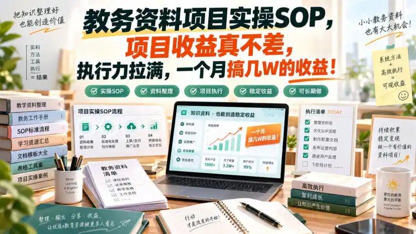 教务资料项目实操SOP，项目收益真不差，执行力拉满，一个月搞几W的收益-一起筹课网