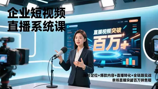 企业短视频直播系统课，账号定位+爆款内容+直播转化+全链路实战，单场直播突破百万销售额-一起筹课网