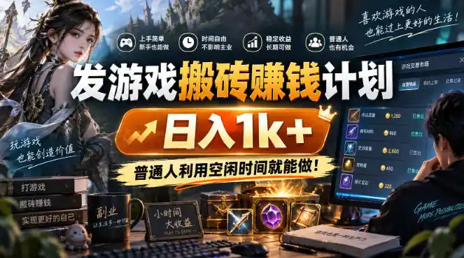 发游戏搬砖賺钱计划，日入1k+，普通人利用空闲时间就能做！【揭秘】-一起筹课网