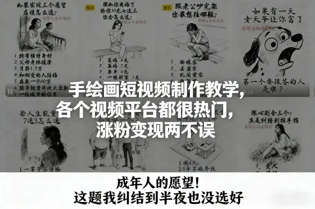 手绘画短视频制作教学,各个视频平台都很热门,涨粉变现两不误-一起筹课网