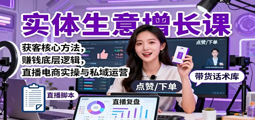 实体生意增长课:获客核心方法,赚钱底层逻辑,直播电商实操与私域运营-一起筹课网