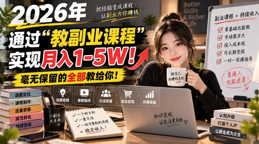 2026年通过“教副业课程”实现月入1-5W！毫无保留的全部教给你！【揭秘】-一起筹课网