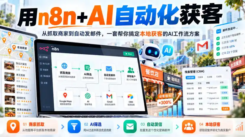 【无水印】用n8n+AI自动化获客，从抓取商家到自动发邮件，一套帮你搞定本地获客的AI工作流方案【原创双语字幕】-一起筹课网