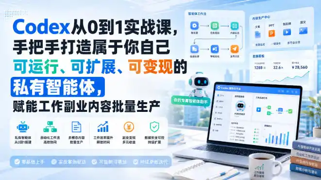 Codex从0到1实战课,手把手打造属于你自己可运行、可扩展、可变现的私有智能体,赋能工作副业内容批量生产-一起筹课网