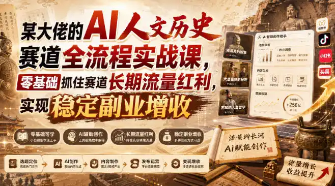 某大佬的AI人文历史赛道全流程实战课,零基础抓住赛道长期流量红利,实现稳定副业增收-一起筹课网