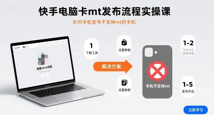 快手电脑卡mt发布流程实操课，针对手机型号不支持mt的手机-一起筹课网