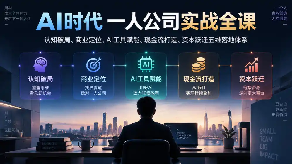 AI时代一人公司实战全课｜认知破局、商业定位、AI工具赋能、现金流打造、资本跃迁五维落地体系-一起筹课网