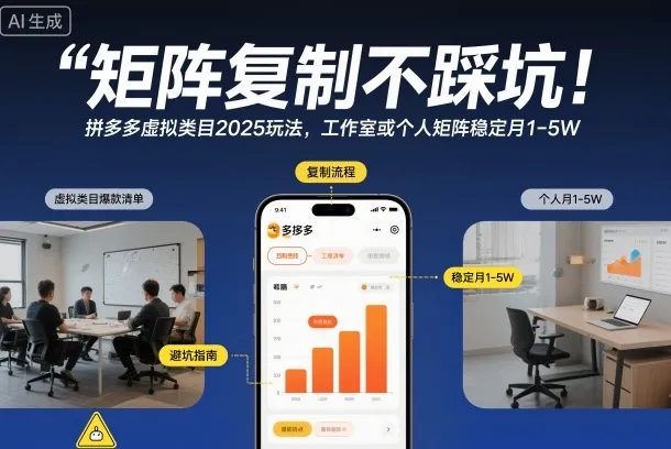 矩阵复制不踩坑!拼多多虚拟类目2025玩法,工作室或者个人矩阵稳定月1-5W【揭秘】-一起筹课网
