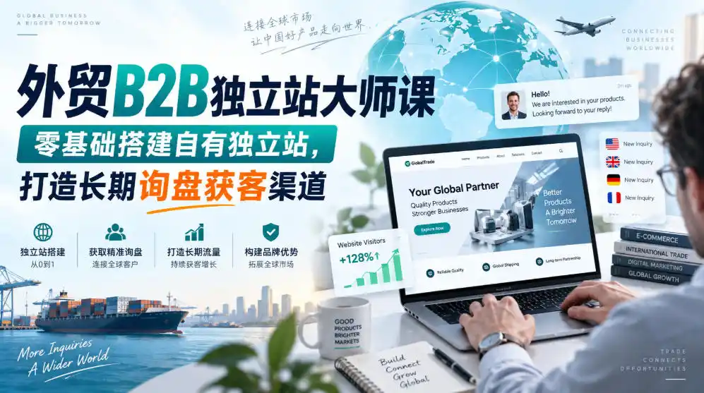 外贸B2B独立站大师课，零基础搭建自有独立站，打造长期询盘获客渠道-一起筹课网