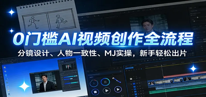 0门槛AI视频创作全流程:分镜设计、人物一致性、MJ实操,新手轻松出片-一起筹课网