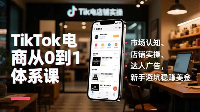 TikTok电商从0到1体系课，市场认知、店铺实操、达人广告，新手避坑稳赚美金-一起筹课网