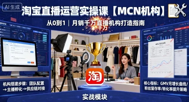 淘宝直播运营实操课【MCN机构】，从0到1做一家月销千W的直播机构-一起筹课网