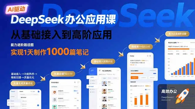 DeepSeek办公应用课：从基础接入到高阶应用，实现1天制作1000篇笔记-一起筹课网