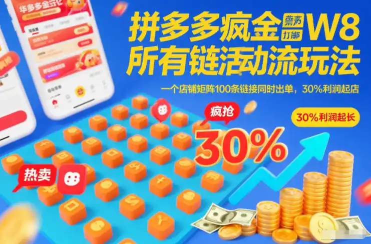 拼多多疯狂活动流玩法,所有链接全部打标,一个店铺矩阵100条链接同时出单,30%利润起店-一起筹课网