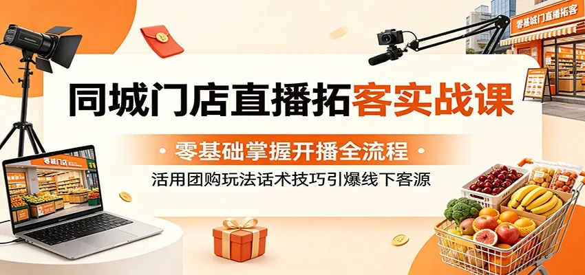 同城门店直播拓客实战课：零基础掌握开播全流程，活用团购玩法话术技巧引爆线下客源-一起筹课网