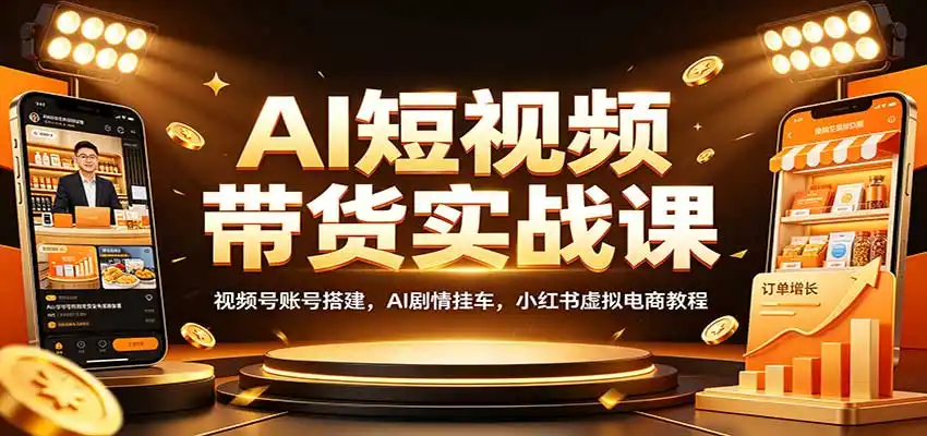 AI短视频带货实战课：视频号账号搭建，AI剧情挂车，小红书虚拟电商教程-一起筹课网
