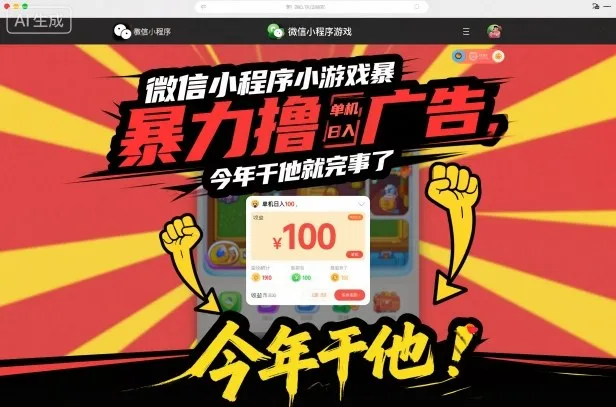 微信小程序小游戏暴力撸广告，单机日入100，今年干他就完事了-一起筹课网