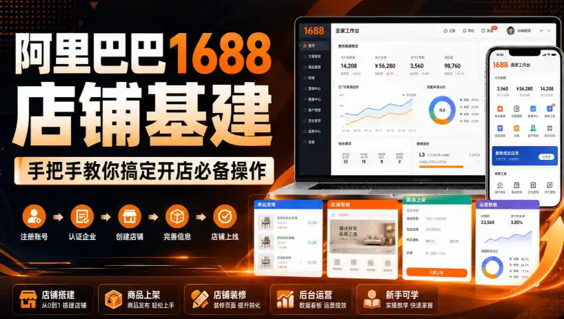 阿里巴巴1688店铺基建，手把手教你搞定开店必备操作(更新8月)-一起筹课网