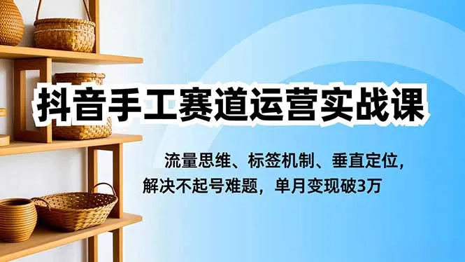 抖音手工赛道运营实战课，流量思维、标签机制、垂直定位，解决不起号难题，单月变现破3万-一起筹课网