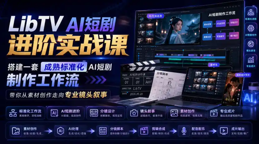LibTV AI短剧进阶实战课，搭建一套成熟标准化AI短剧制作工作流，带你从素材创作走向专业镜头叙事-一起筹课网