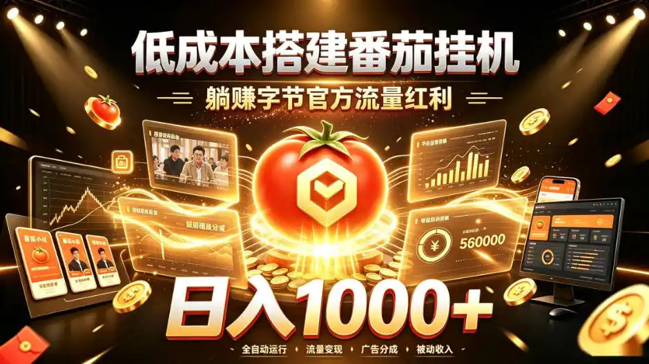 低成本搭建番茄挂G，躺賺字节官方流量红利，日入1k+，全程傻瓜式落地【揭秘】-一起筹课网